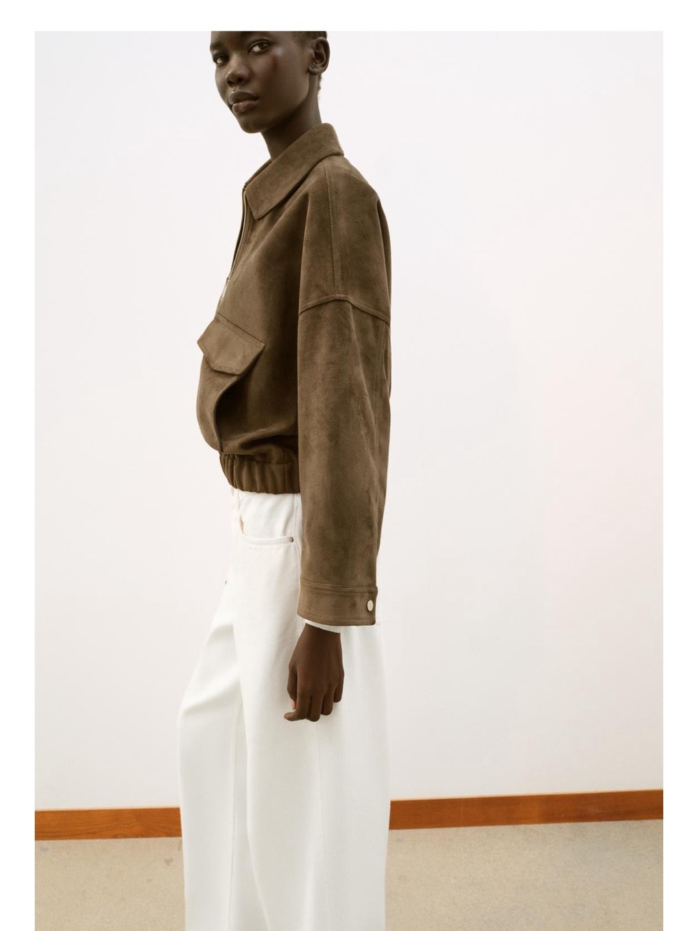Zara Suede-Look Bomber Jacket - Women's - Picture 6 of 8